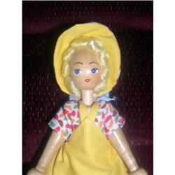Polish Wooden Doll yellow bonnet and dress #1488225