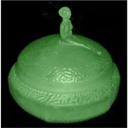 MINNIE Green Satin Glass Figural Powder Jar #1488357
