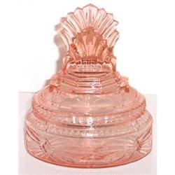 Pink Depression Glass Pleated Fan Powder Jar #1488379