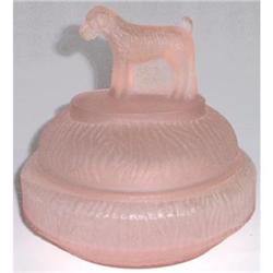 STANDING TERRIER Pink Satin Glass Powder Jar #1488393