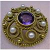 Image 1 : 14K GOLD BROOCH - AMETHYST & SEED PEARLS #1511108