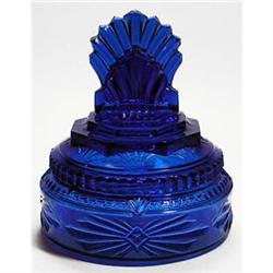 Cobalt Depression Glass Pleated Fan Powder Jar #1511346