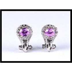 18K White Gold Pink Sapphire Diamond Earrings #1511405