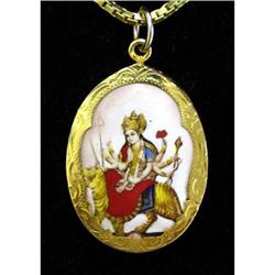 Estate Enamel India necklace yellow gold chain #1511566