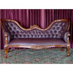 FRENCH VICTORIAN LEATHER SETTEE CHAISE SOFA #1511752