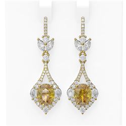 8.92 ctw Canary Citrine & Diamond Earrings 18K Yellow Gold - REF-490W9H