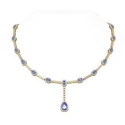 15.31 ctw Tanzanite & Diamond Necklace 18K Yellow Gold - REF-890Y9X