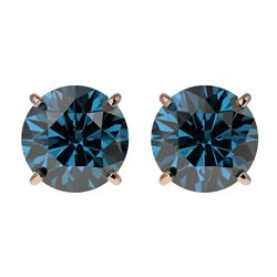 2 ctw Certified Intense Blue Diamond Stud Earrings 10k Rose Gold - REF-181X6A
