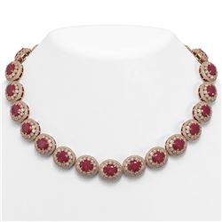 111.75 ctw Certified Ruby & Diamond Victorian Necklace 14K Rose Gold - REF-3015X5A