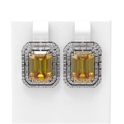 10.49 ctw Canary Citrine & Diamond Earrings 18K White Gold - REF-254A5N