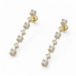 2.88 ctw Princess Cut Diamond Designer Earrings 18K Yellow Gold - REF-374K2Y