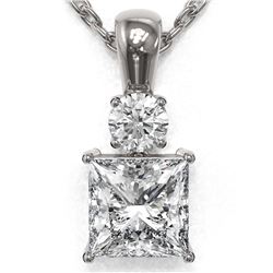 0.9 ctw Princess Cut Diamond Designer Necklace 18K White Gold - REF-139H2R
