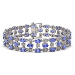 14.8 ctw Tanzanite & Diamond Row Bracelet 10K White Gold - REF-245X5A