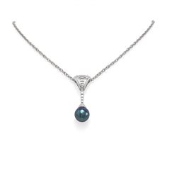 1.5 ctw Diamond & Pearl Necklace 18K White Gold - REF-160G9W