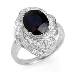 3.85 ctw Blue Sapphire & Diamond Ring 18k White Gold - REF-118F2M