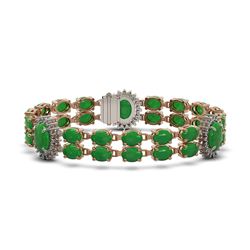 33.27 ctw Jade & Diamond Bracelet 14K Rose Gold - REF-354K5Y