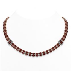 31.95 ctw Garnet & Diamond Necklace 14K Rose Gold - REF-436W4H