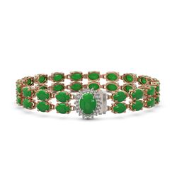 29.82 ctw Jade & Diamond Bracelet 14K Rose Gold - REF-218N2F