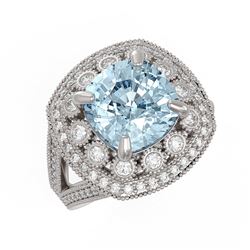 5.27 ctw Certified Aquamarine & Diamond Victorian Ring 14K White Gold - REF-165A3N