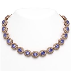114.35 ctw Tanzanite & Diamond Victorian Necklace 14K Rose Gold - REF-3400A2N