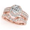 Image 1 : 1.19 ctw Certified VS/SI Diamond 2pc Wedding Set Halo 14k Rose Gold - REF-121M2G
