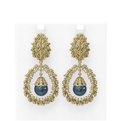 3 ctw Diamond & Pearl Earrings 18K Yellow Gold - REF-367X6A