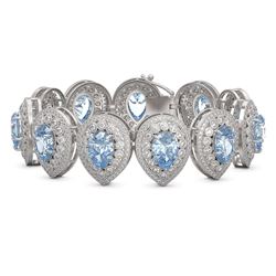 42.94 ctw Aquamarine & Diamond Victorian Bracelet 14K White Gold - REF-1722W9H