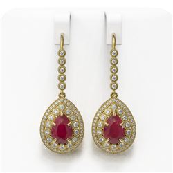 10.15 ctw Certified Ruby & Diamond Victorian Earrings 14K Yellow Gold - REF-279A3N