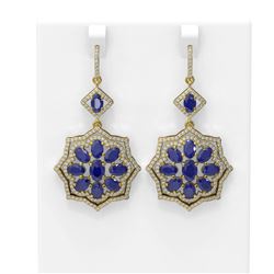 16.88 ctw Sapphire & Diamond Earrings 18K Yellow Gold - REF-342M2G