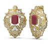 Image 2 : 15.07 ctw Ruby & Diamond Earrings 18K Yellow Gold - REF-521X8A