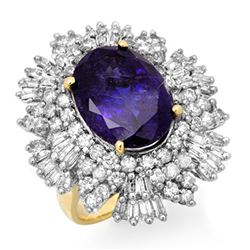 13.25 ctw Tanzanite & Diamond Ring 14k Yellow Gold - REF-578G4W
