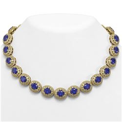 111.75 ctw Sapphire & Diamond Victorian Necklace 14K Yellow Gold - REF-2935Y8X
