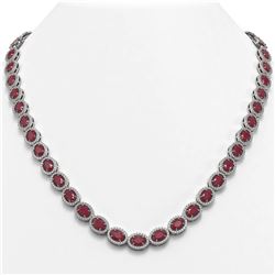 34.11 ctw Ruby & Diamond Micro Pave Halo Necklace 10k White Gold - REF-672F8M