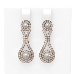 2.03 ctw Diamond & Pearl Earrings 18K Rose Gold - REF-176Y9X