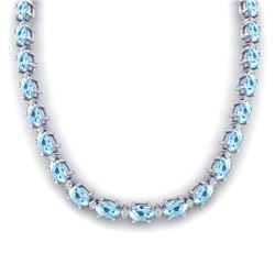 37.5 ctw Aquamarine & VS/SI Diamond Eternity Necklace 10k White Gold - REF-425G5W
