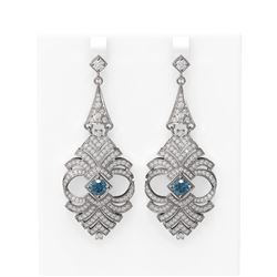 6.56 ctw Intense Blue Diamond Earrings 18K White Gold - REF-635X3A