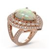 Image 2 : 11.19 ctw Certified Opal & Diamond Victorian Ring 14K Rose Gold - REF-333K6Y