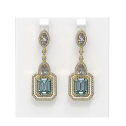 13.73 ctw Aquamarine & Diamond Earrings 18K Yellow Gold - REF-872K8Y