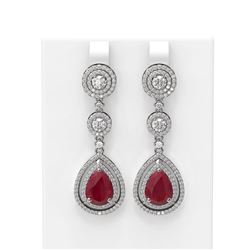 10.92 ctw Ruby & Diamond Earrings 18K White Gold - REF-445K5Y