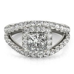 1.85 ctw Certified VS/SI Princess Diamond Halo Ring 18k White Gold - REF-196A2N
