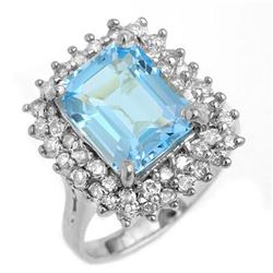 5.10 ctw Blue Topaz & Diamond Ring 18k White Gold - REF-123Y6X