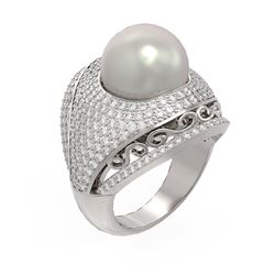 2.5 ctw Diamond & Pearl Ring 18K White Gold - REF-270F4M