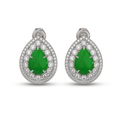 7.74 ctw Jade & Diamond Victorian Earrings 14K White Gold - REF-218H2R