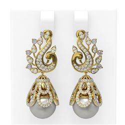 3.13 ctw Diamond & Pearl Earrings 18K Yellow Gold - REF-316K8Y