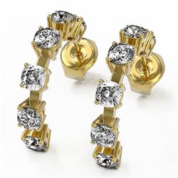 4 ctw Cushion Cut Diamond Designer Earrings 18K Yellow Gold - REF-455N3F