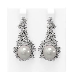 3.26 ctw Diamond & Pearl Earrings 18K White Gold - REF-278W2H