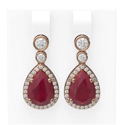 3.1 ctw Ruby & Diamond Earrings 18K Rose Gold - REF-134K2Y