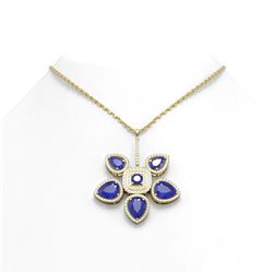 15.50 ctw Sapphire Diamond Necklace 18K Yellow Gold - REF-343K6Y