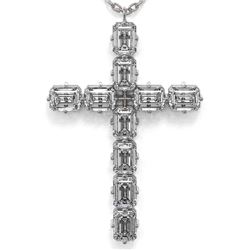 2.5 ctw Emerald Cut Diamond Cross Necklace 18K White Gold - REF-391W6H
