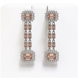 10.92 ctw Morganite & Diamond Earrings 14K White Gold - REF-290Y5X